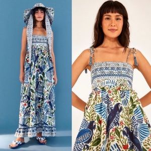 NWT FARM RIO Macaw Flight Smocked Maxi Off White Dress Size XL